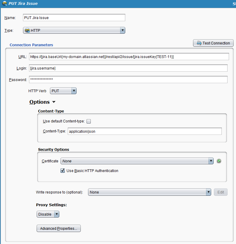 HTTP source or target configuration