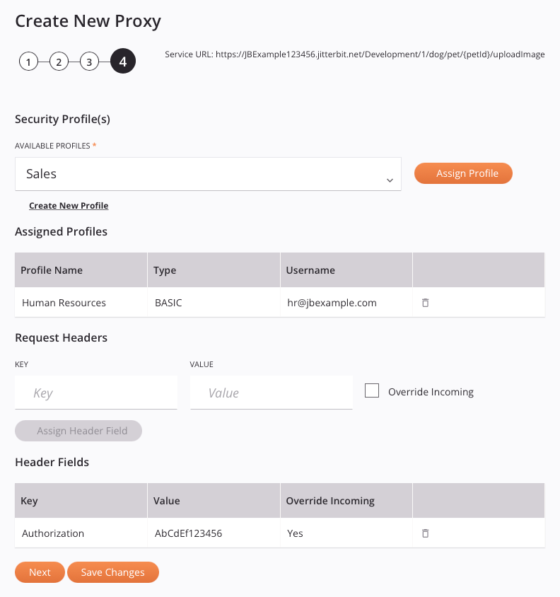 create new proxy step 4 security profiles