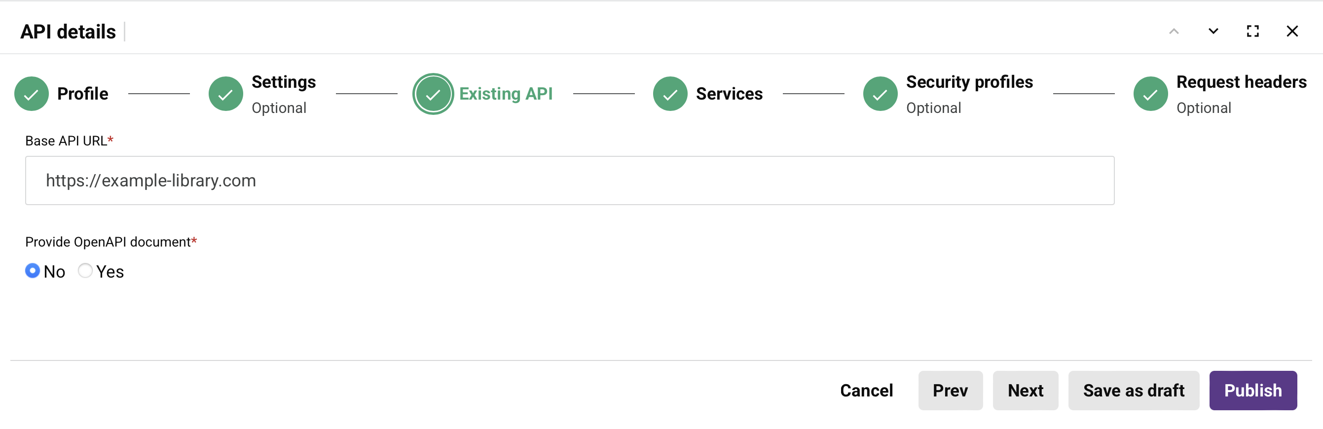 create new proxy step 2 existing API no opAPI document