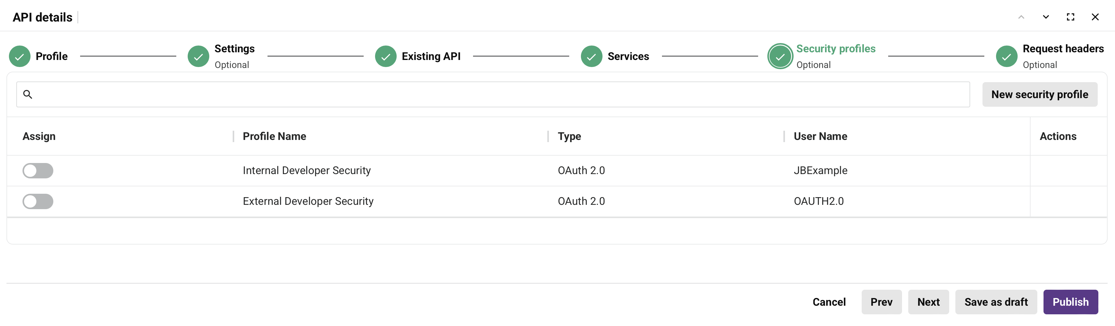 create new proxy step 4 security profiles