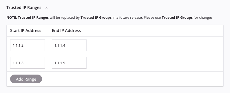 configuração de intervalos de IP confiáveis solicitações de confiança