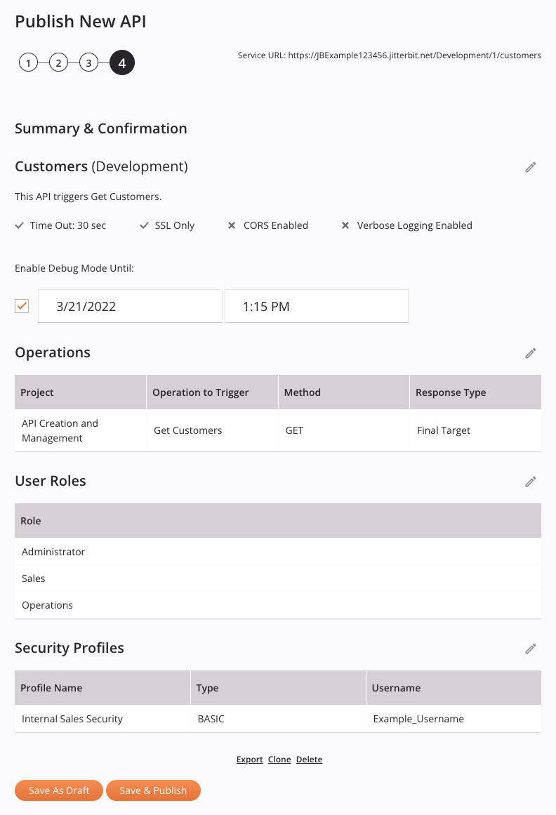 publish new API step 4 summary