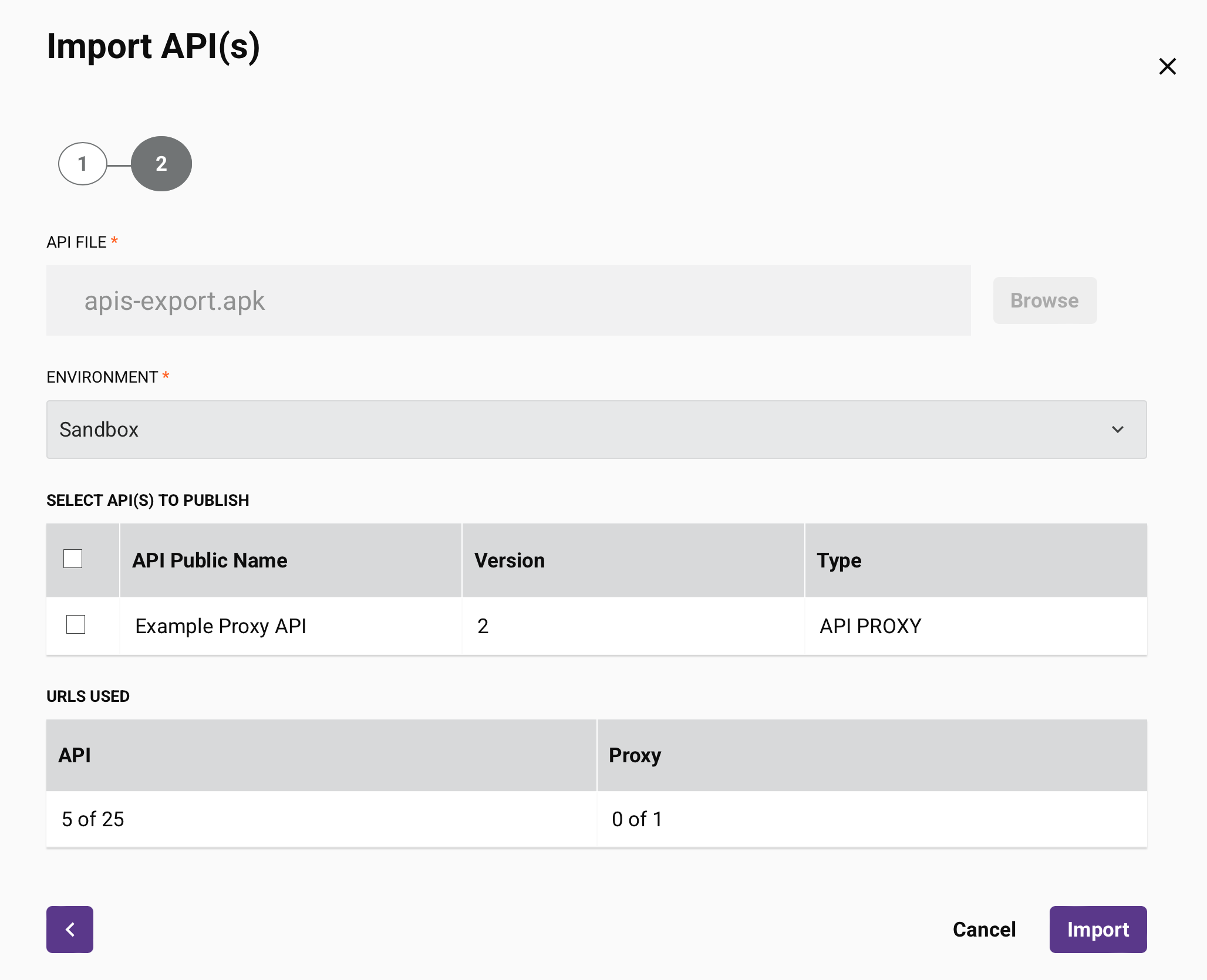 import APIs URLs used