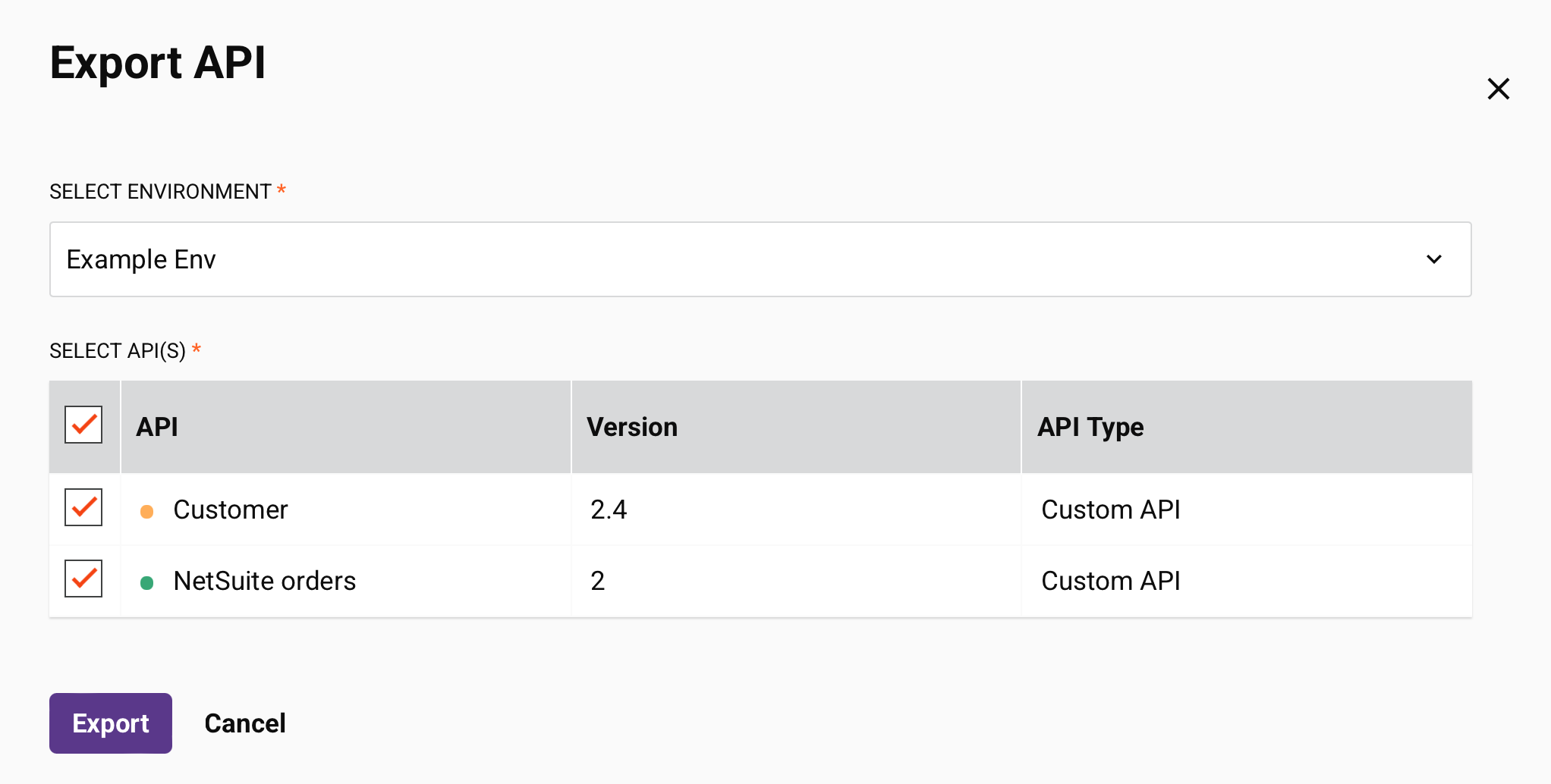 group export select APIs