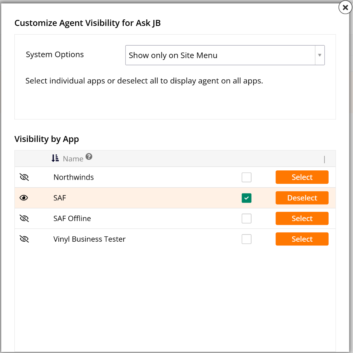 Customize agent visibility