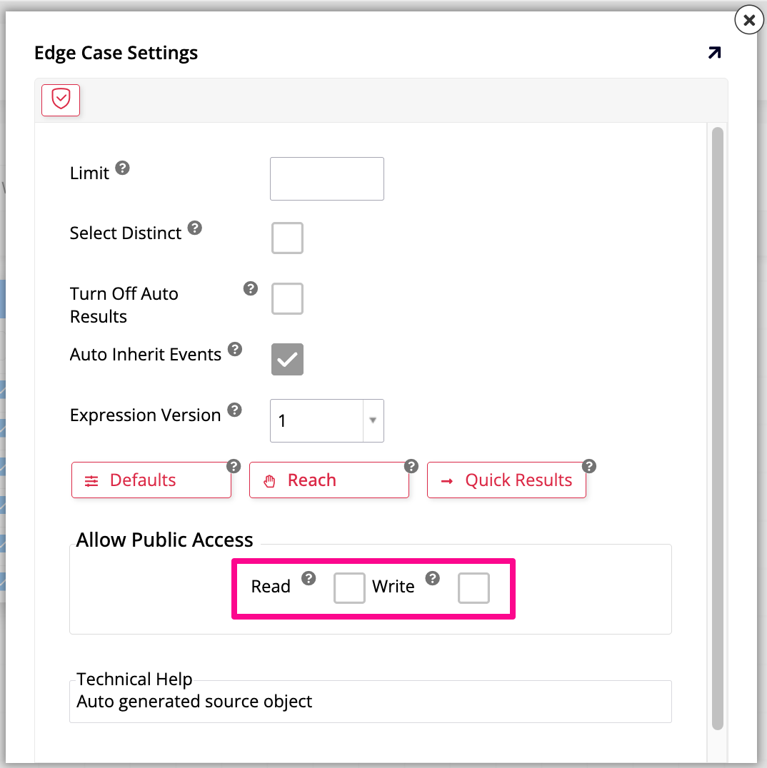 Edge Case Settings dialog 2
