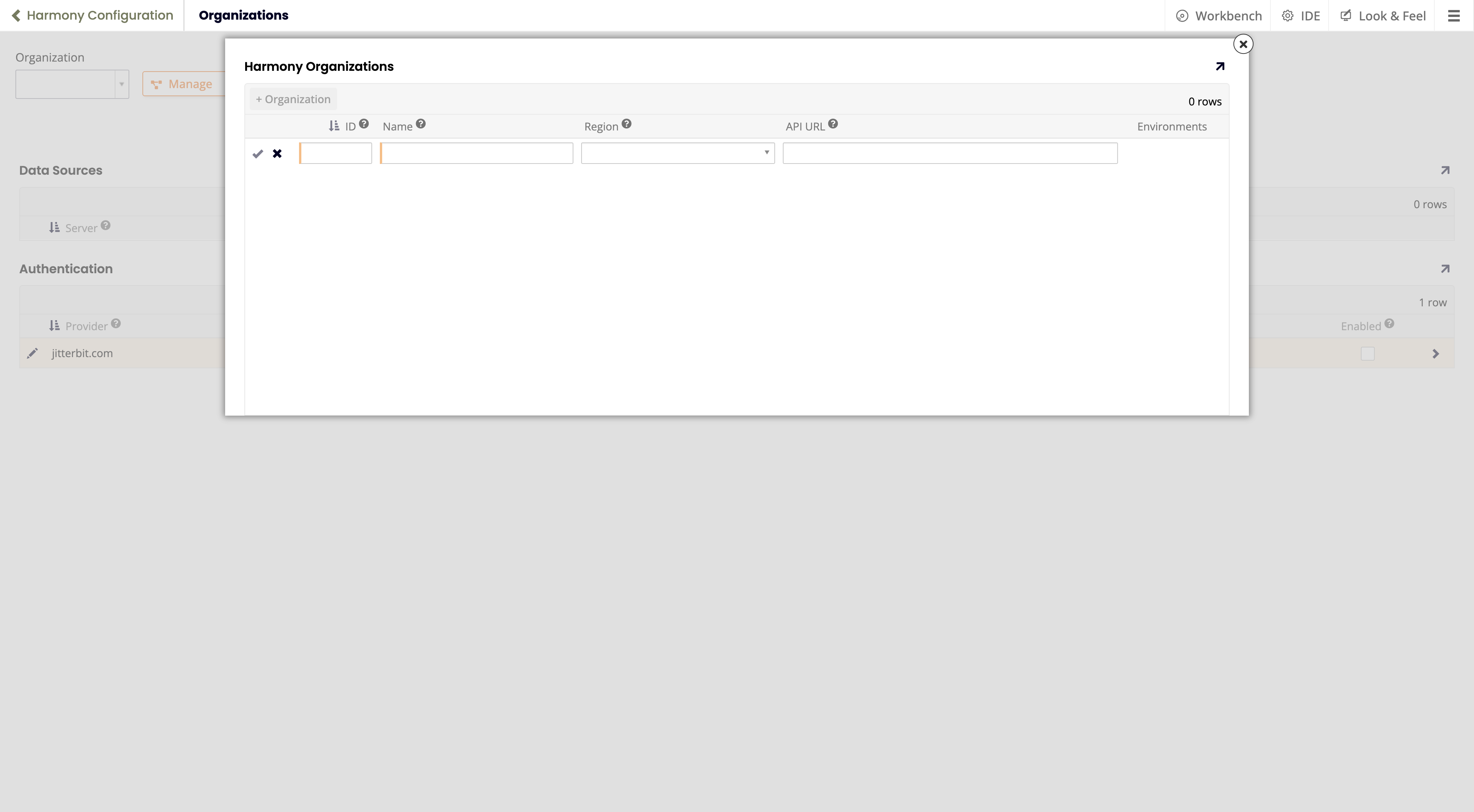 Harmony Organization popup
