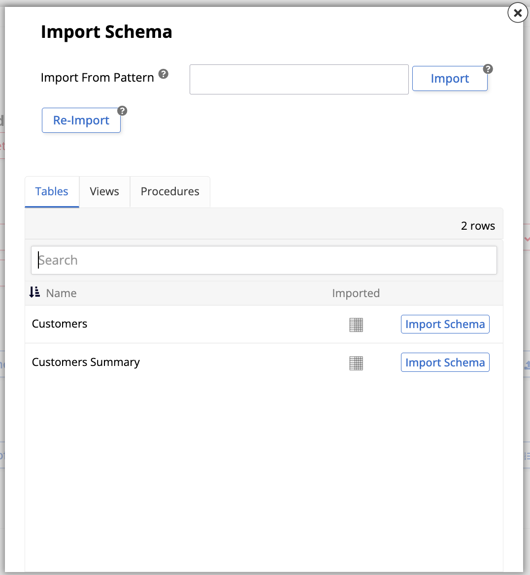 Dialogfeld „Import Schema"