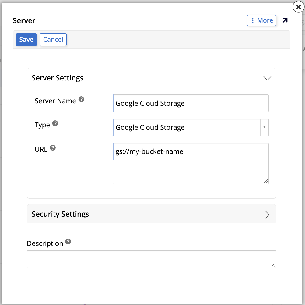 Server dialog