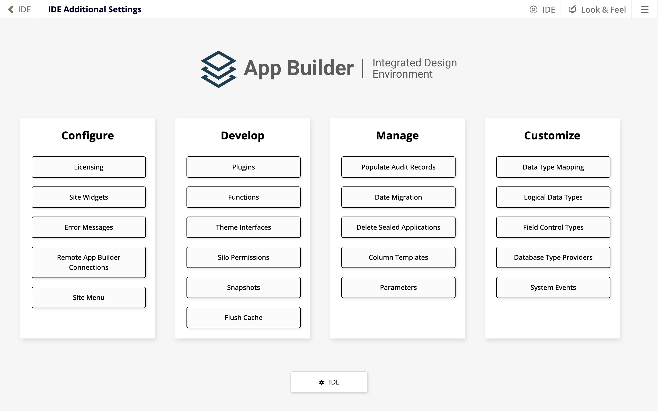 App Builder IDE Additional Settings