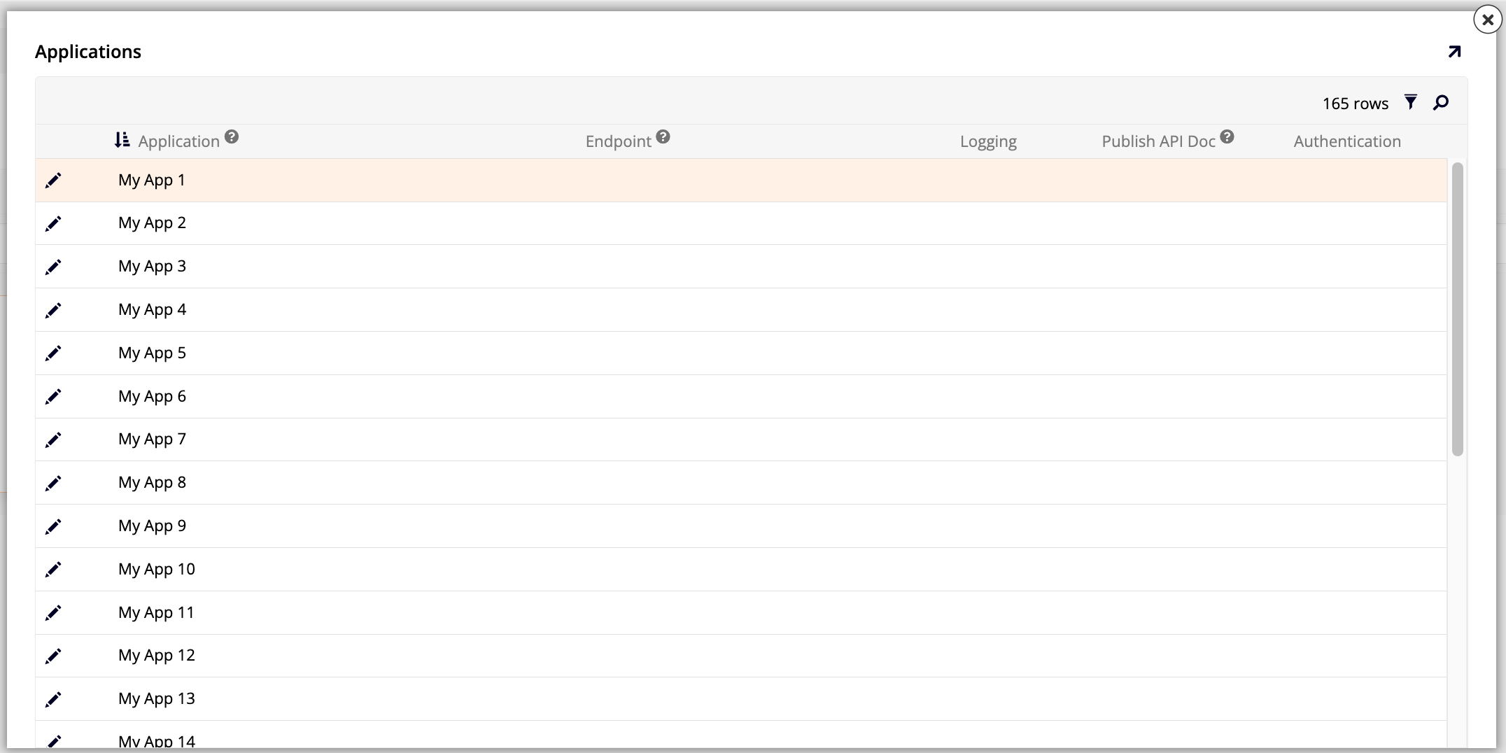 Applications dialog