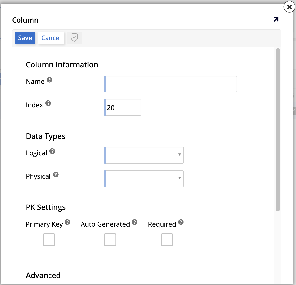 Column dialog