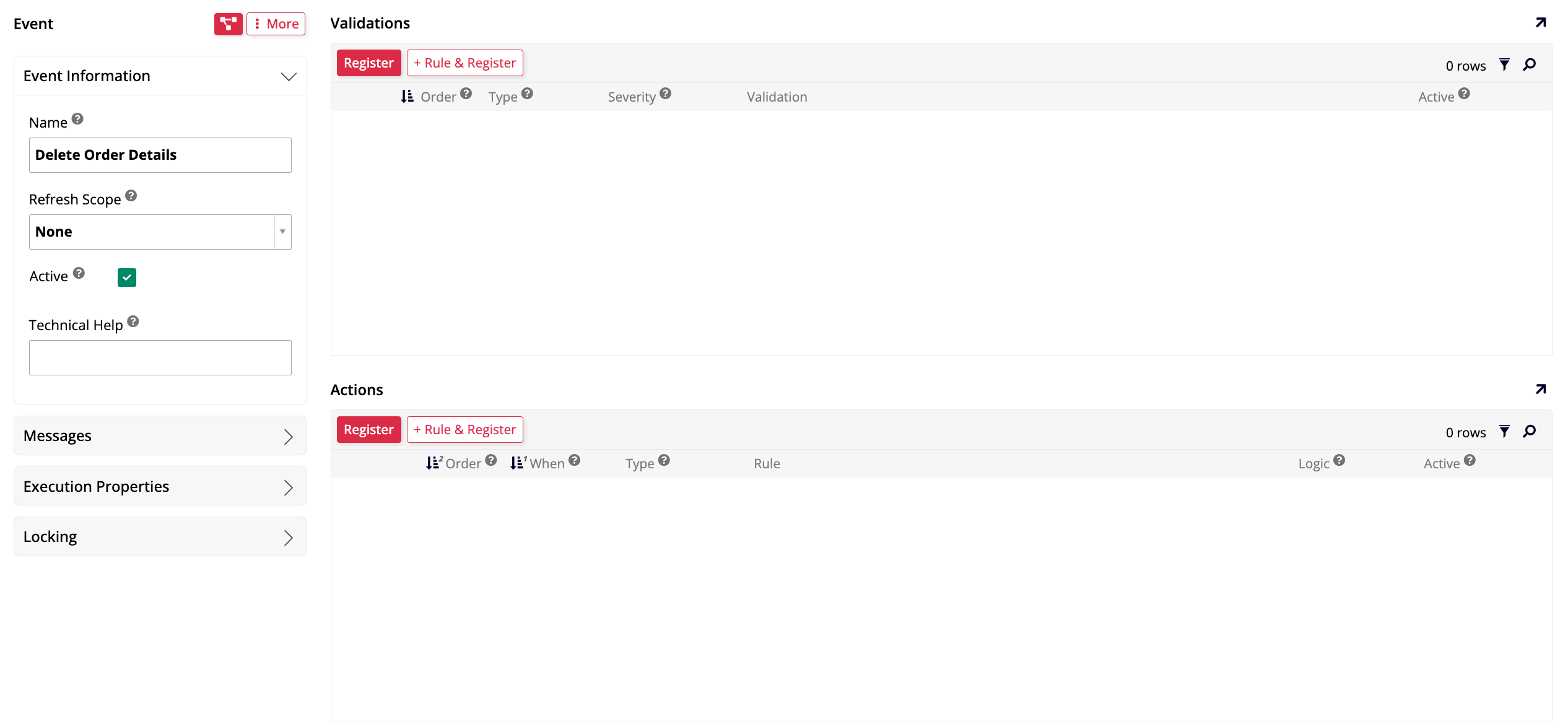 Delete Order Details configuration screen
