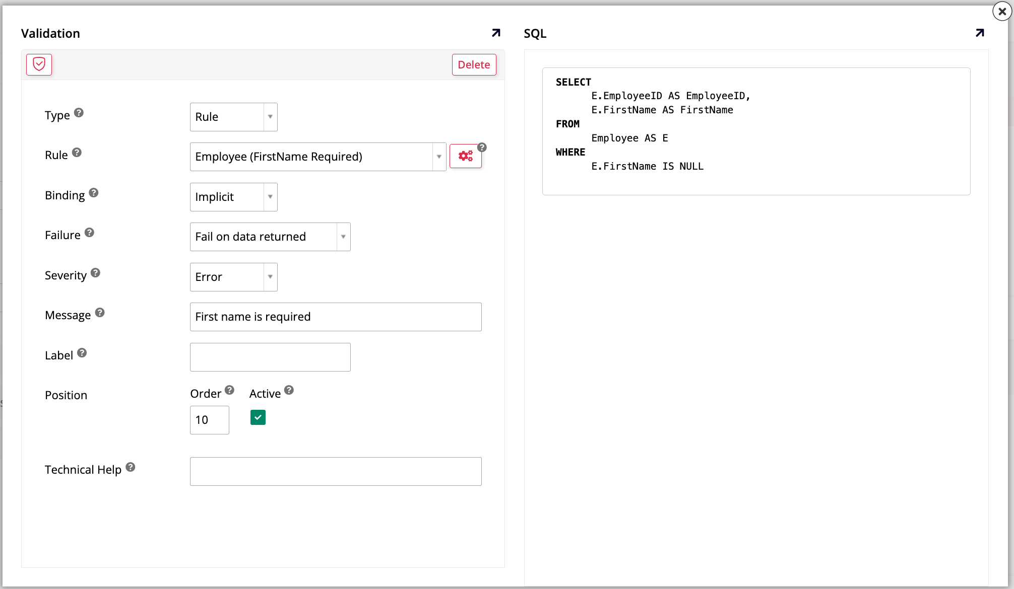 Employee FirstName required Validation