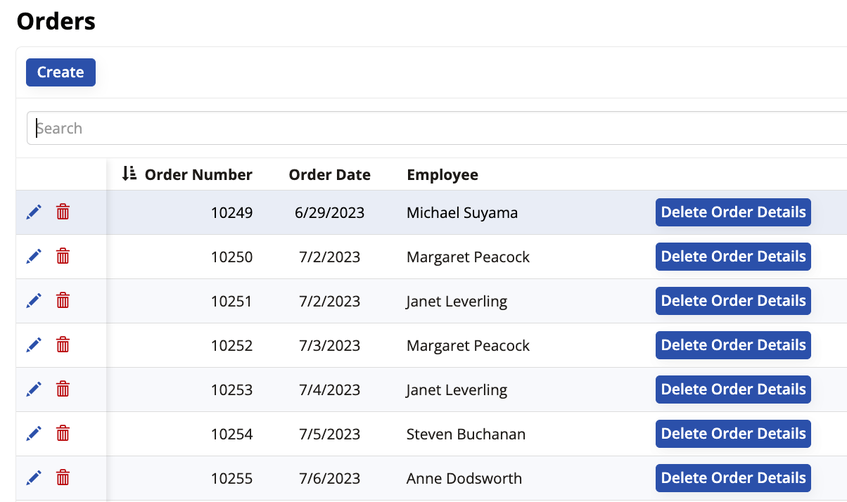 Orders panel with Delete Details button