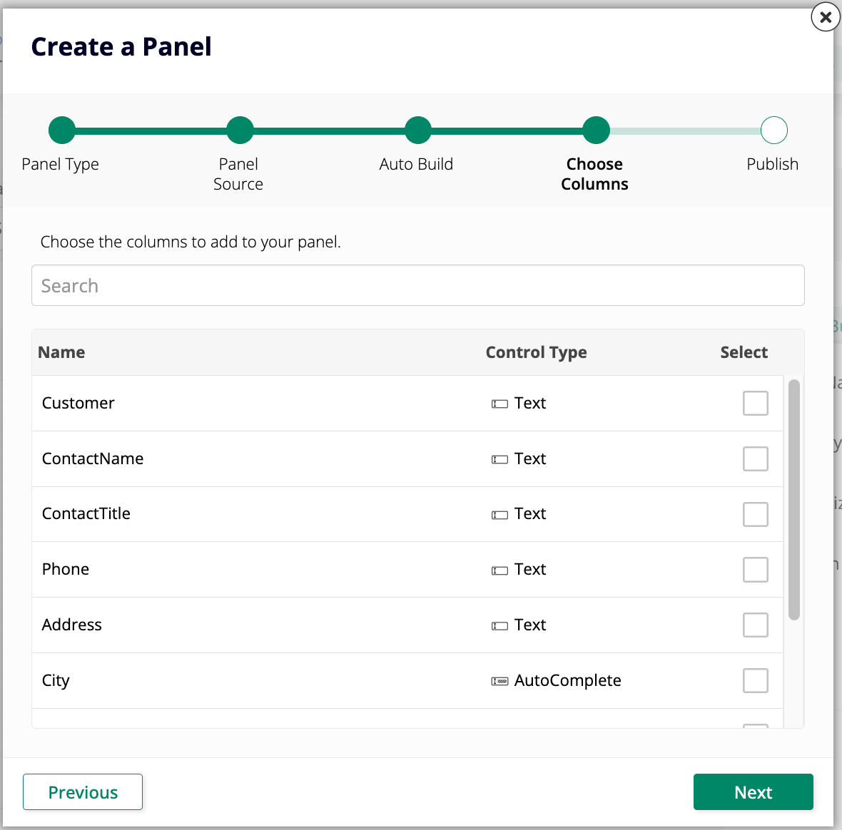 Select columns
