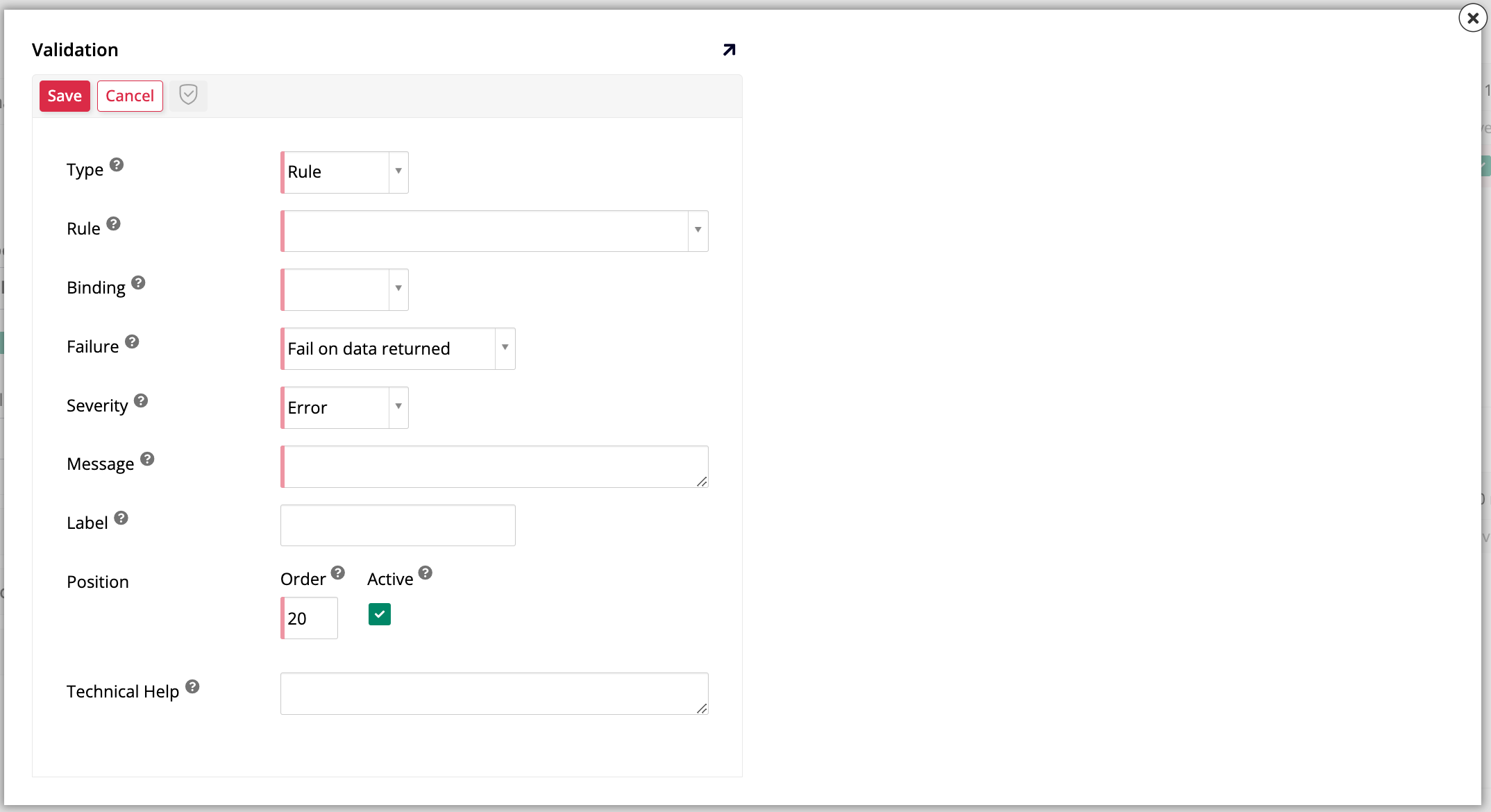 Validation dialog