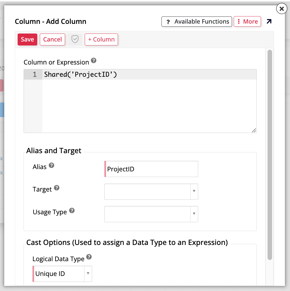 Project ID new column