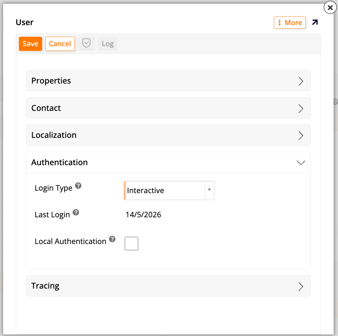 User dialog - Authentication