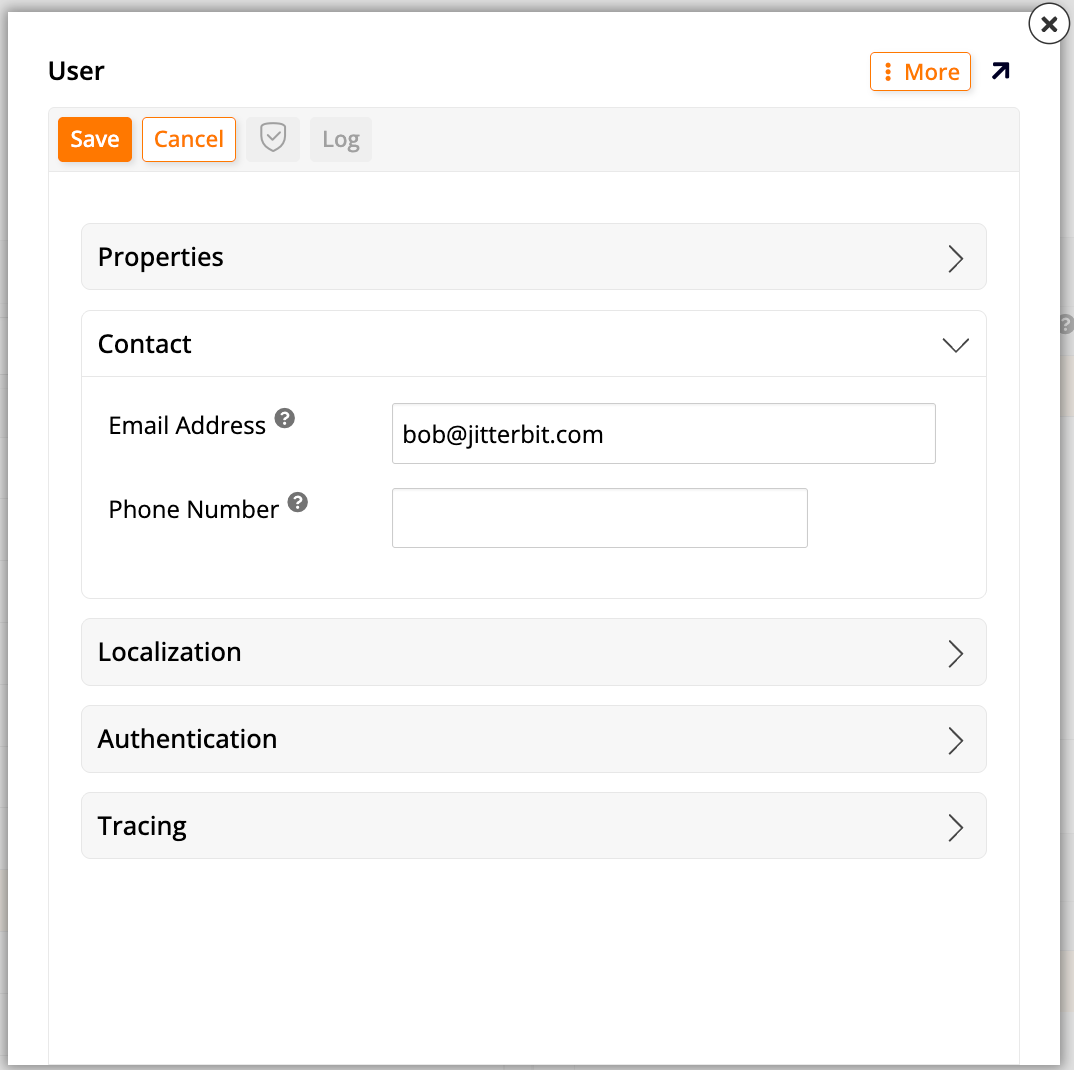 User dialog - Contact