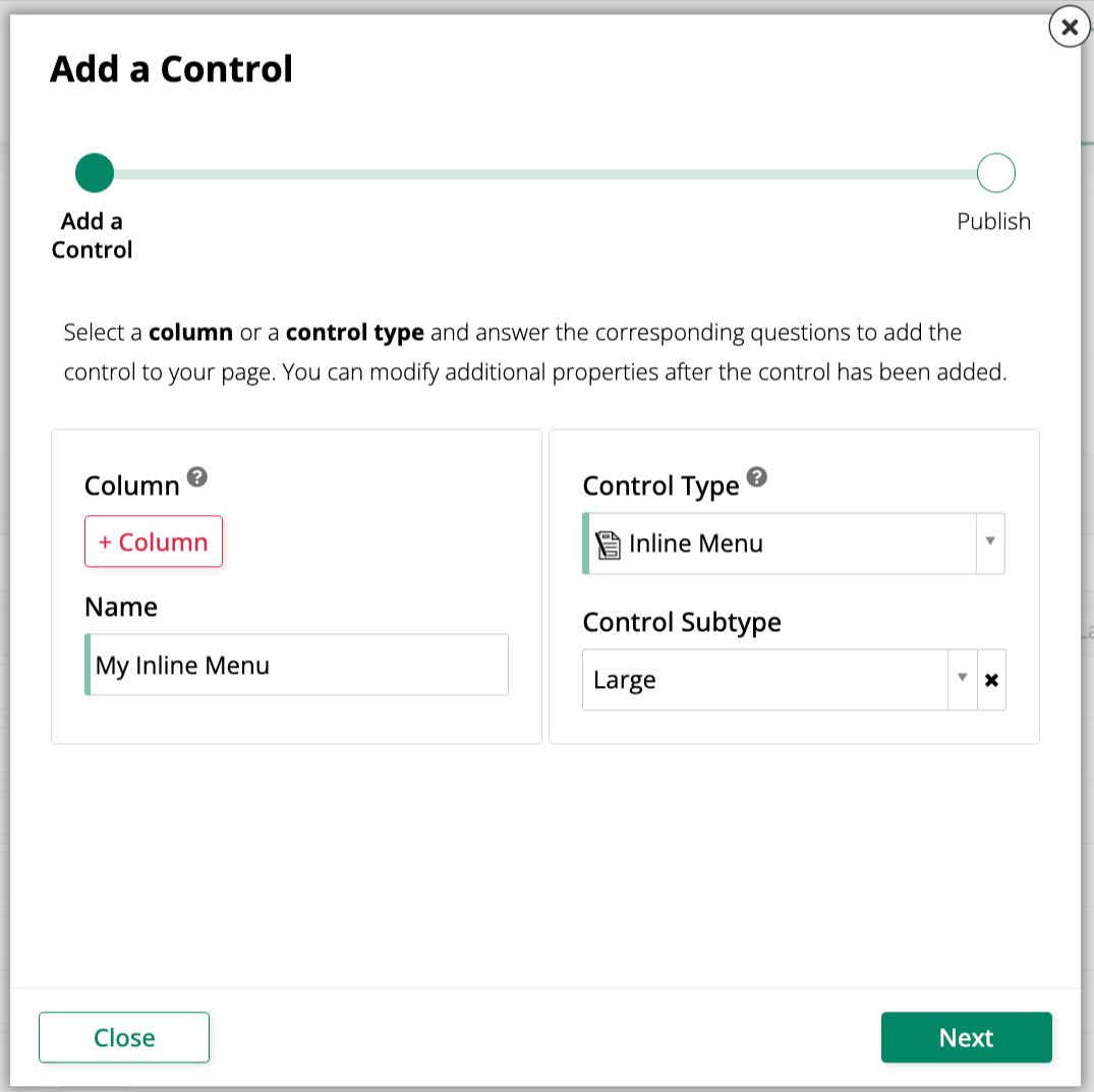 Add an Inline Menu control
