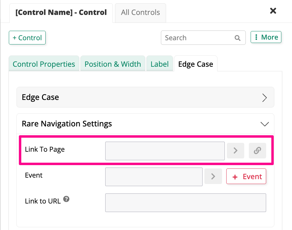 Link To Page field in the Rare Navigation Settings section