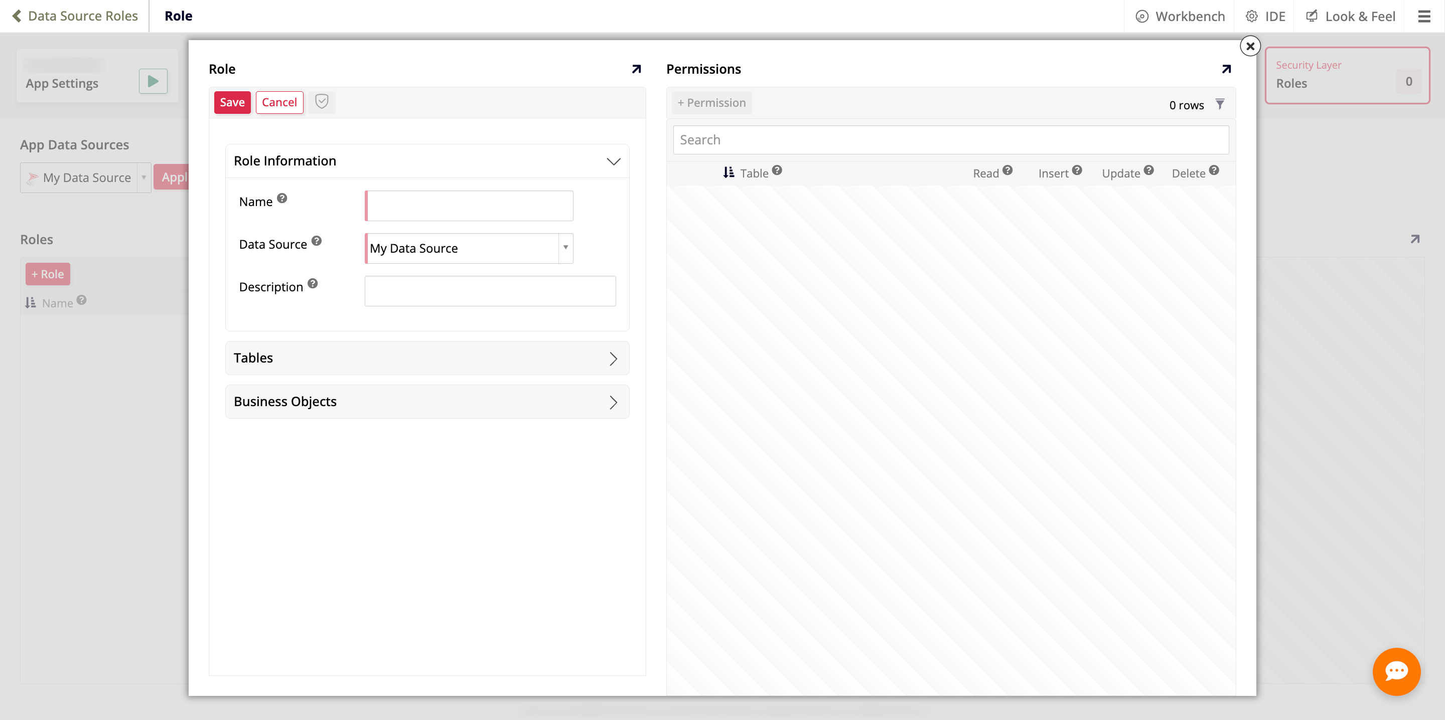 Role page in creation mode