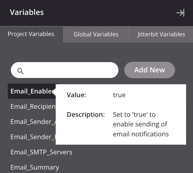 project variables hover