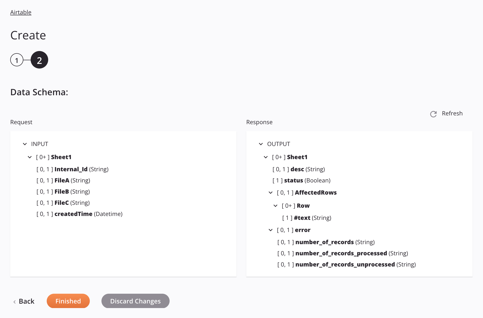 Airtable Create activity configuration step 2