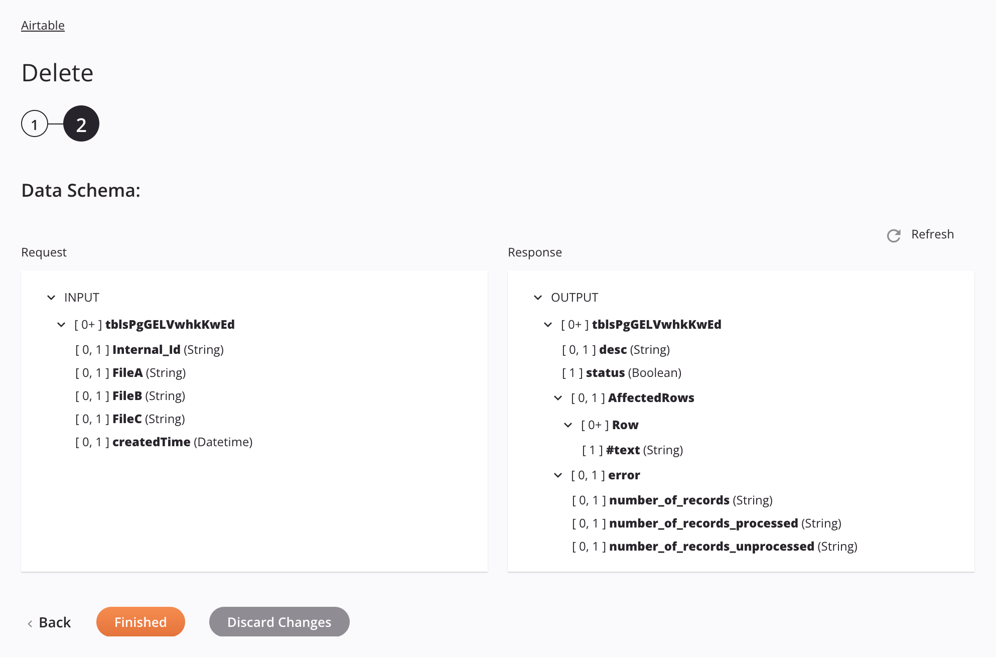 Paso 2 de configuración de actividad de eliminación de Airtable