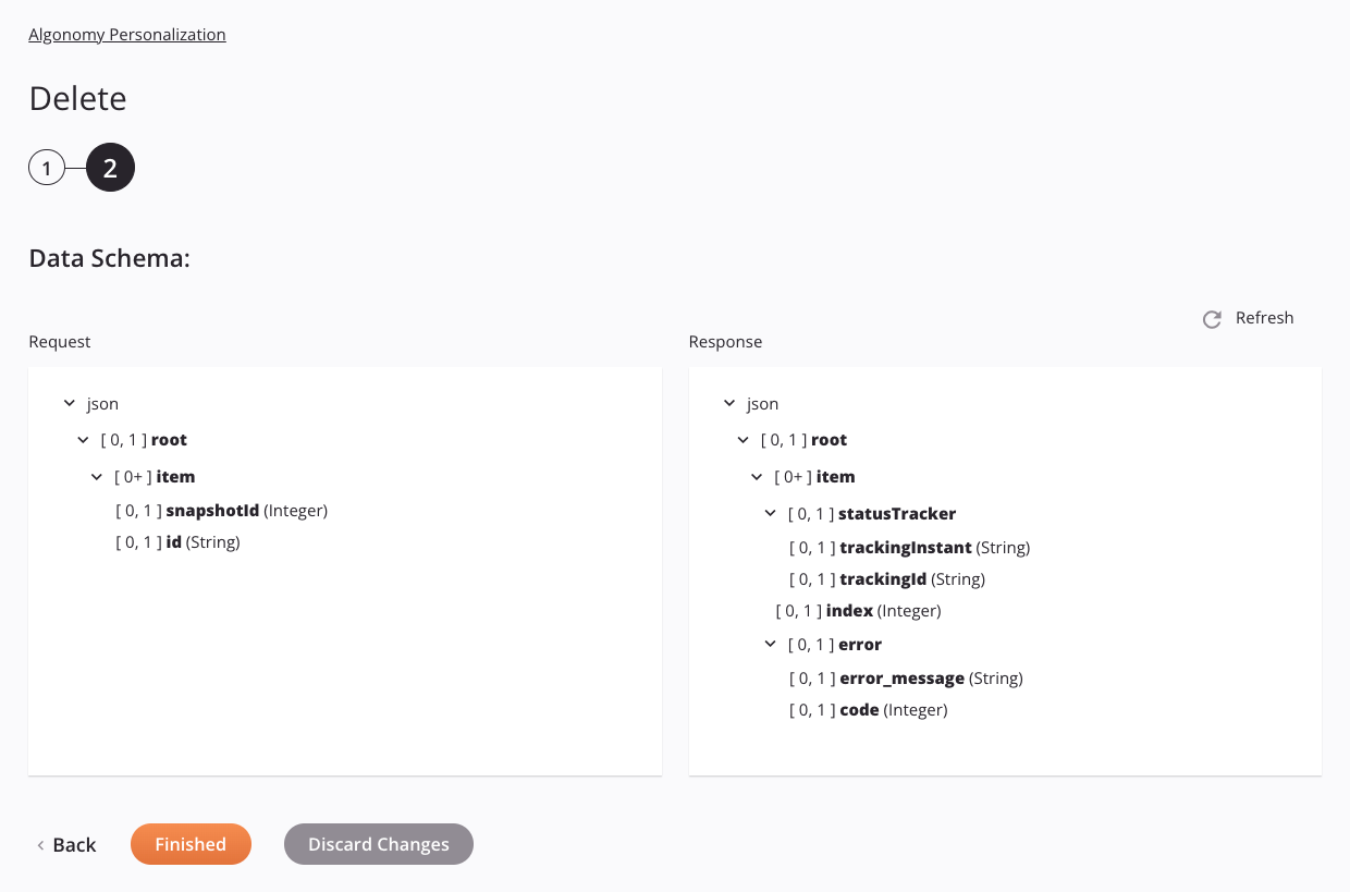 Algonomy Personalization Delete activity configuration step 2