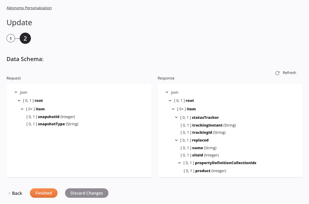 Configuración de la actividad de actualización de Algonomy Personalization Paso 2