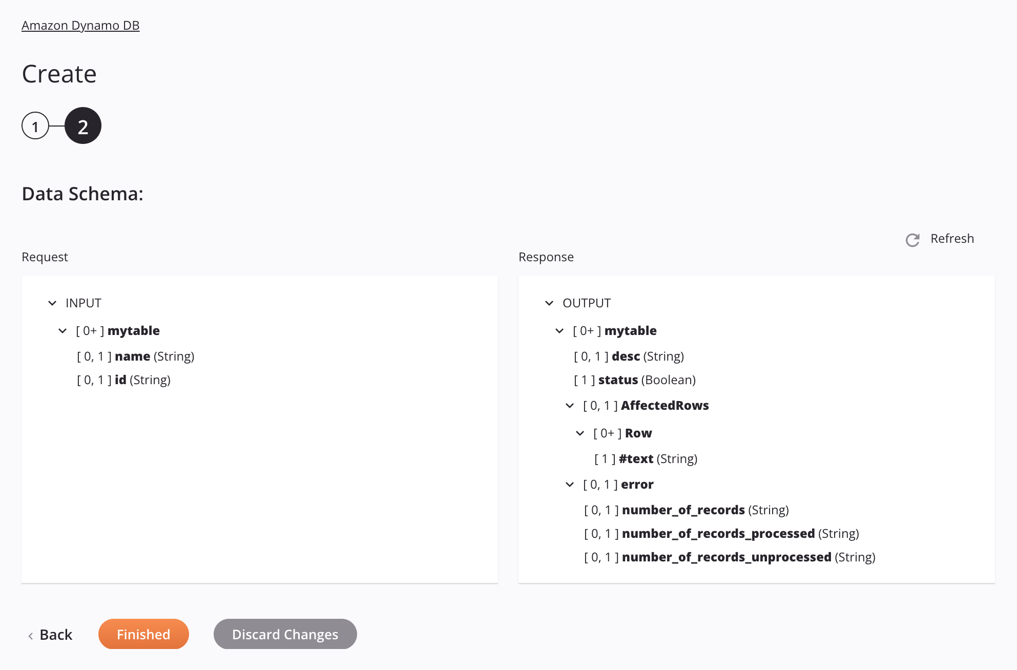 Etapa 2 da configuração da atividade de criação do Amazon Dynamo DB