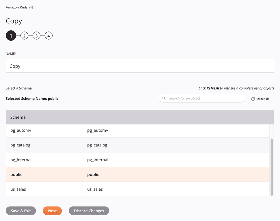 Amazon Redshift Copy activity configuration step 1