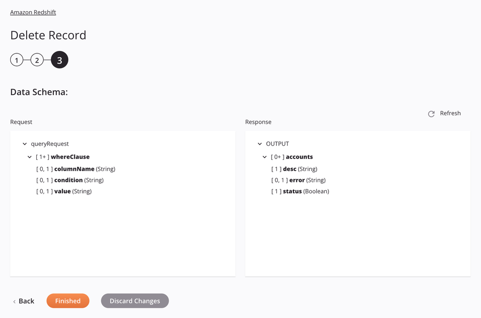 Paso 3 de configuración de la actividad de eliminación de registros de Amazon Redshift