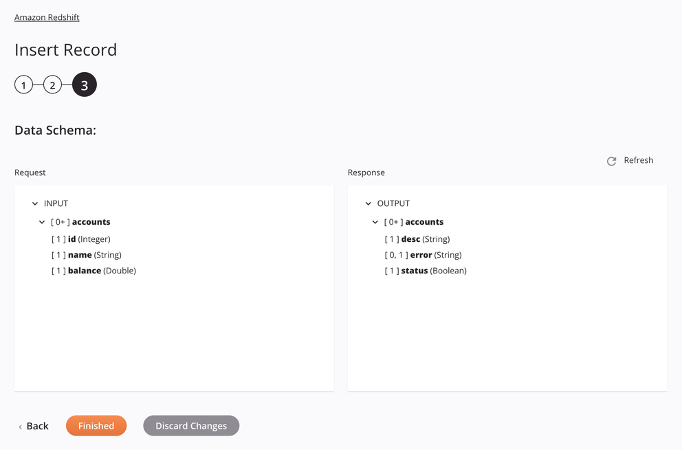 Amazon Redshift Insert Record activity configuration step 3