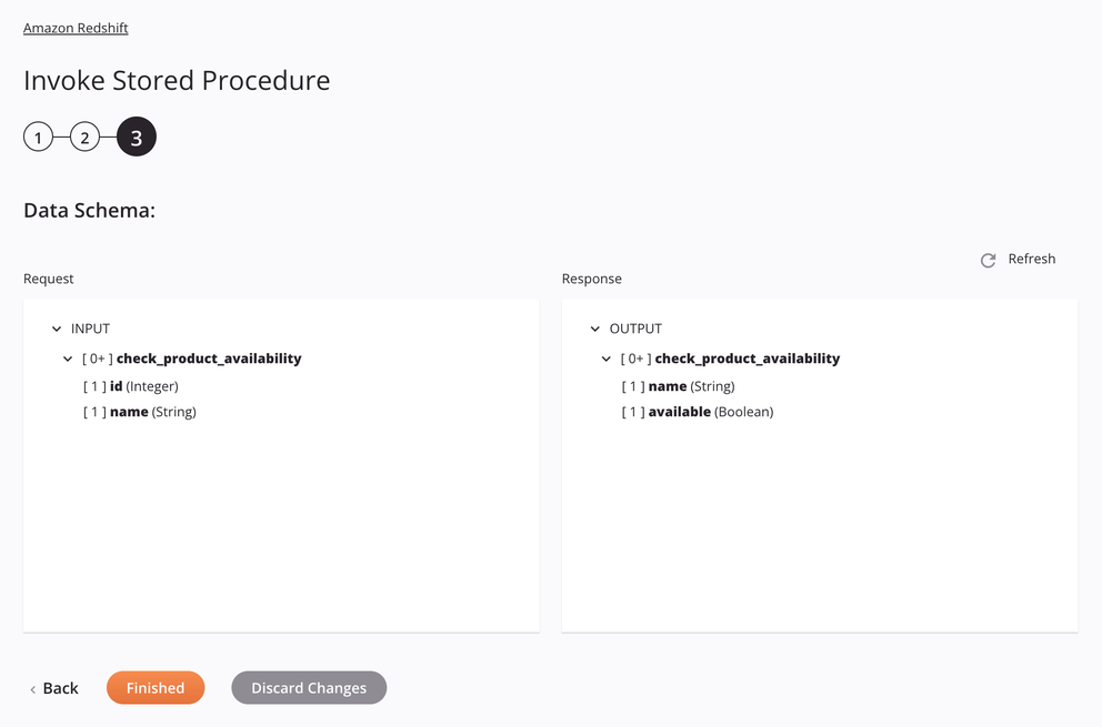 Amazon Redshift Invoke Stored Procedure activity configuration step 3