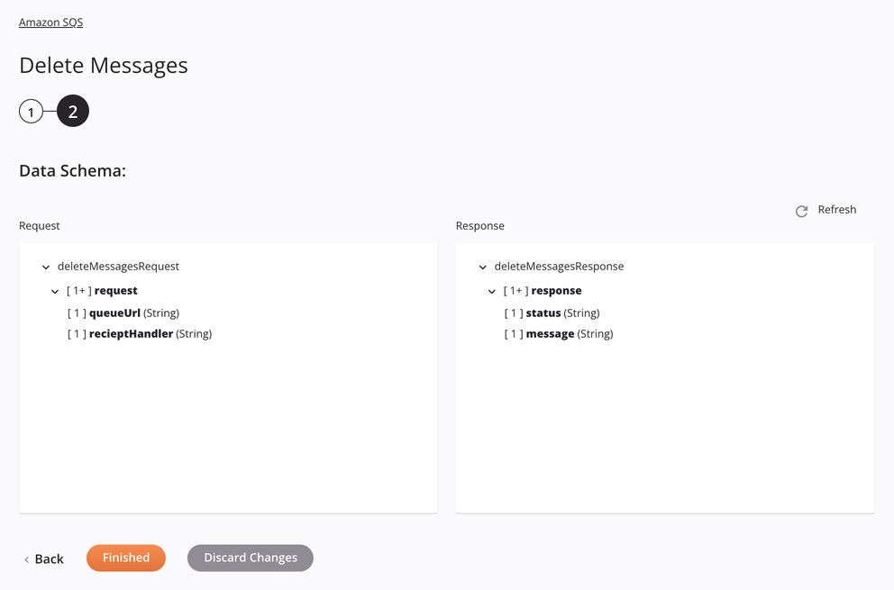 Paso 2 de configuración de la actividad de eliminación de mensajes de Amazon SQS