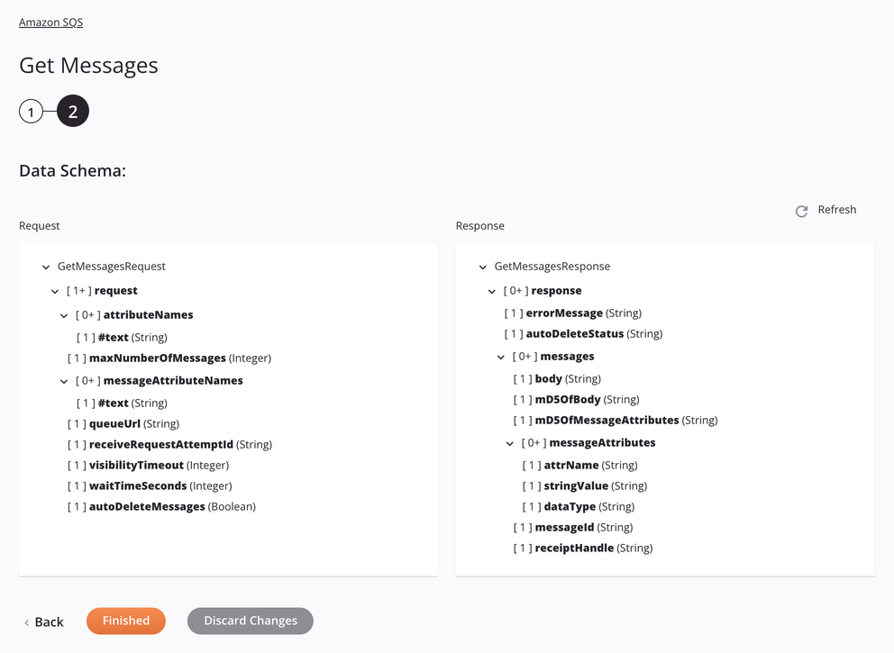 Etapa 2 da configuração da atividade de obtenção de mensagens do Amazon SQS