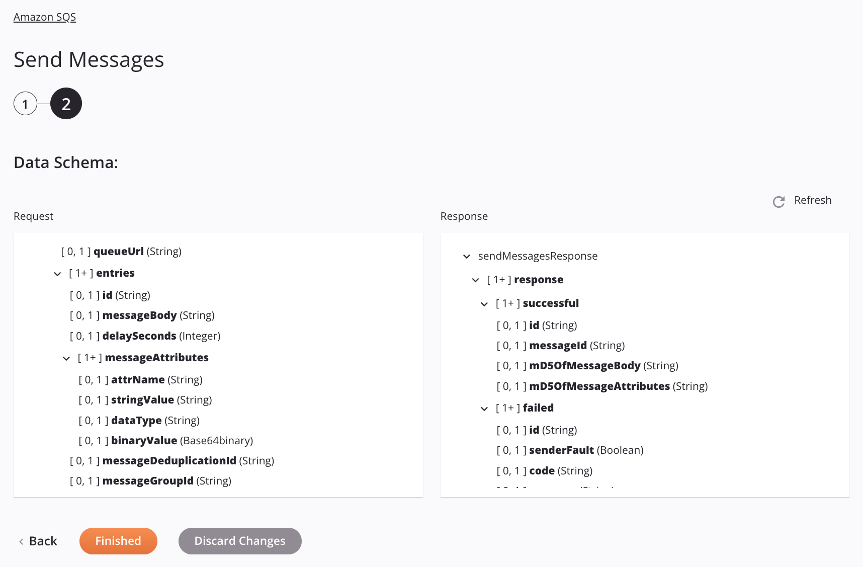 Amazon SQS Send Messages activity configuration step 2