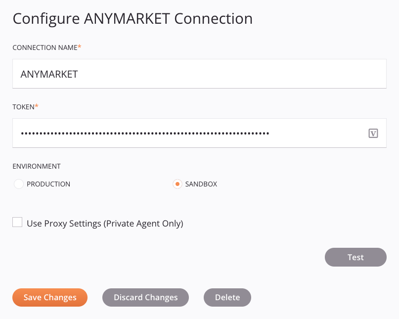 ANYMARKET connection configuration