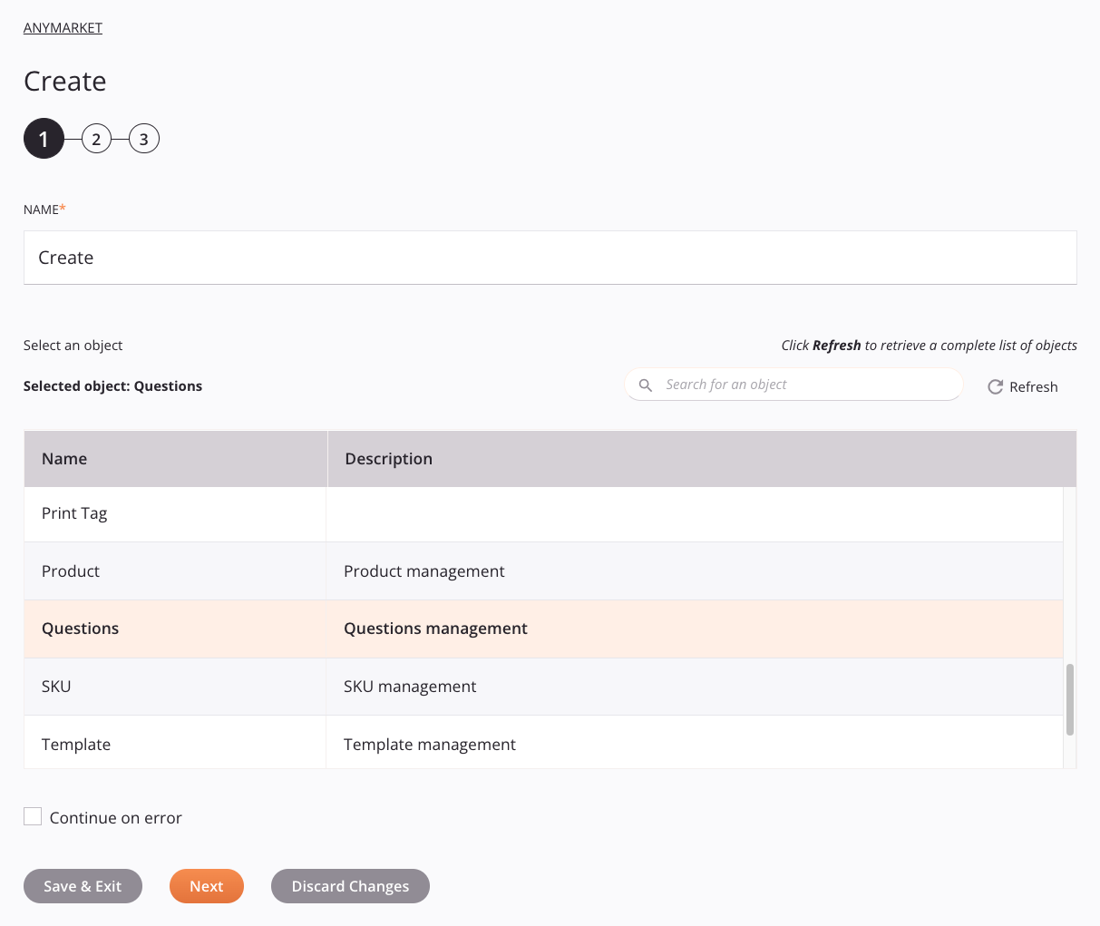 ANYMARKET Crear configuración de actividad Paso 1