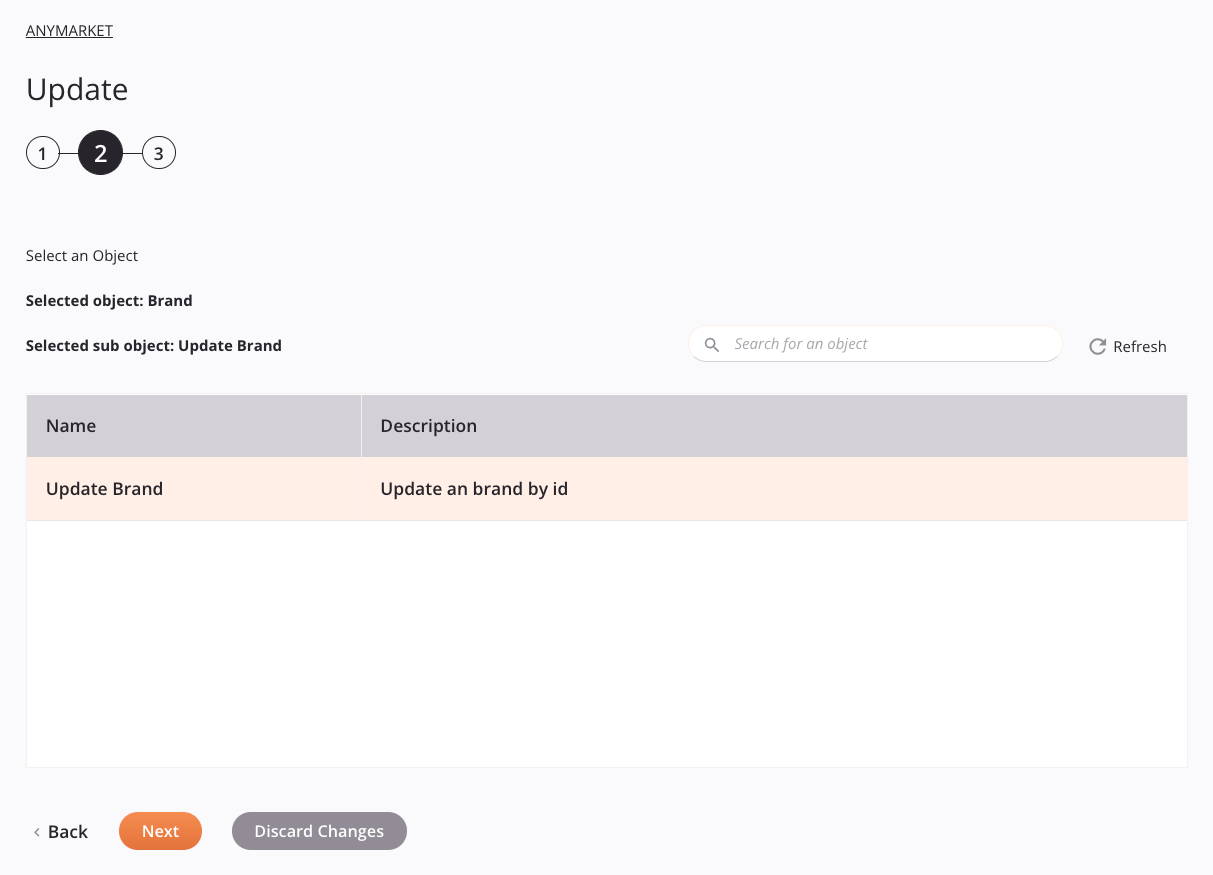 ANYMARKET Update activity configuration step 2