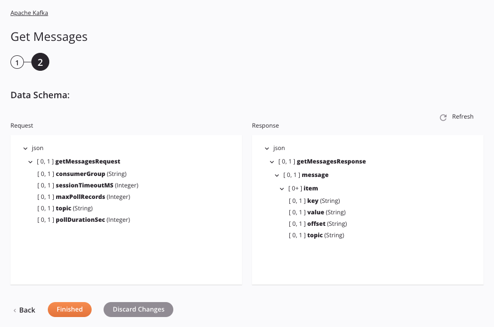 Etapa 2 da configuração da atividade de obtenção de mensagens do Apache Kafka