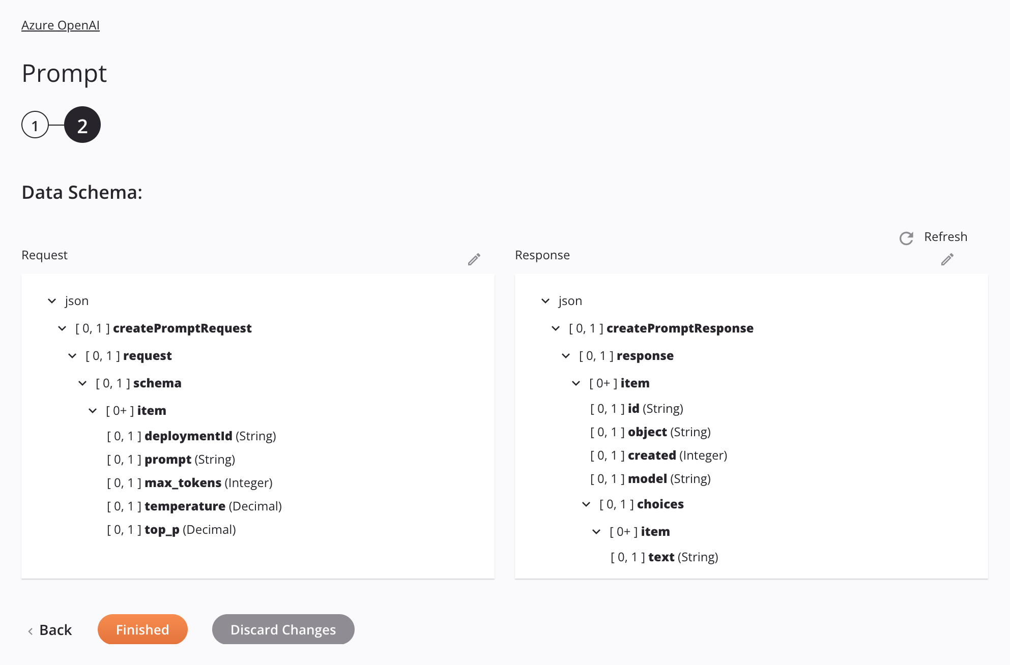 Paso 2 de configuración de la actividad de Azure OpenAI Prompt