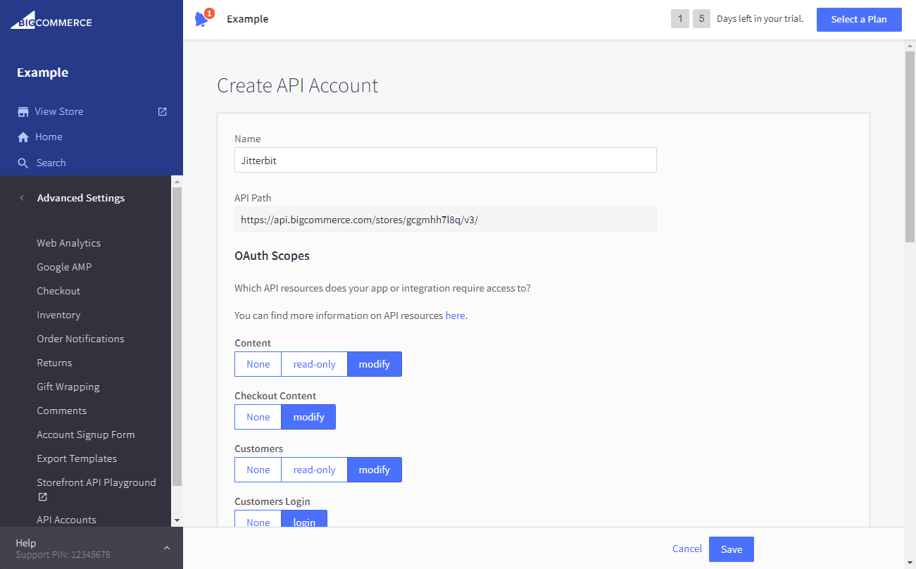 BigCommerce create API account