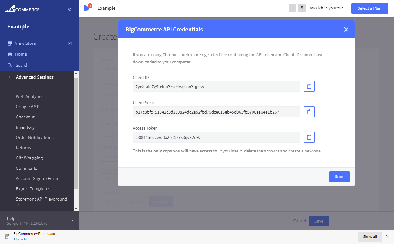 BigCommerce API credentials