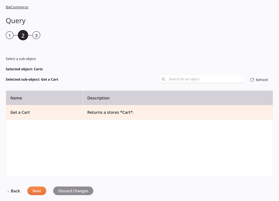 BigCommerce Query activity configuration step 2