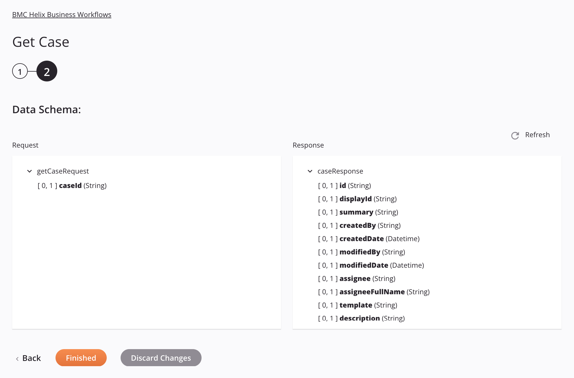 BMC Helix Business Workflows Get Case activity configuration step 2