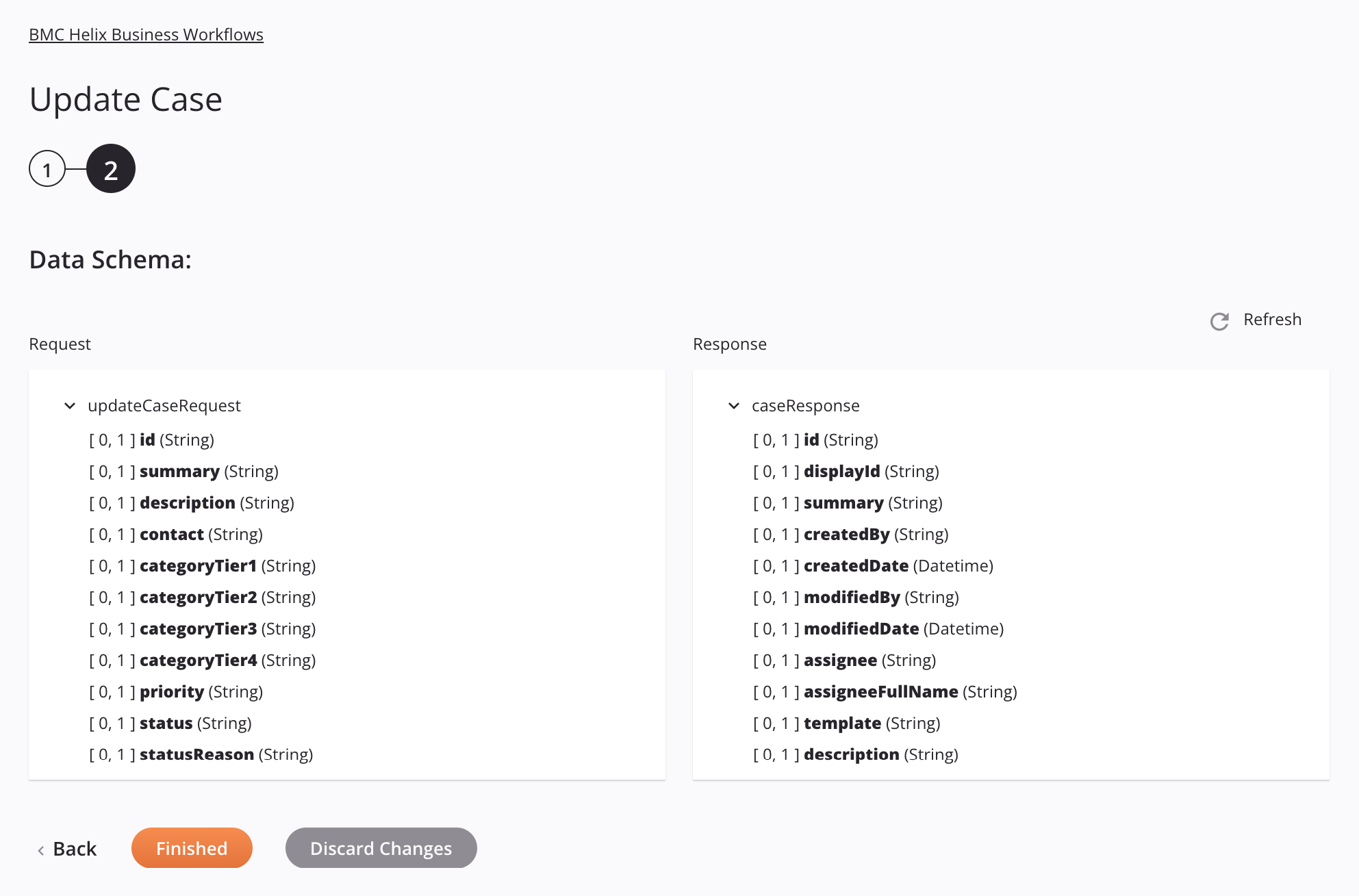 Paso 2 de configuración de actividad de caso de actualización de BMC Helix Business Workflows